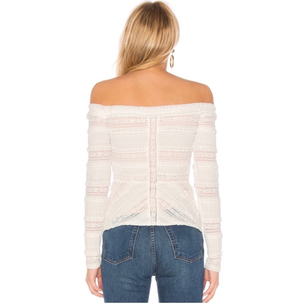 cinq a sept Off-the-Shoulder White Lace Long-Sleeve Top - Picture 2 of 14